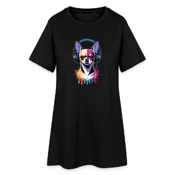 Chihuahua mit Kopfhörer - Frauen T-Shirt-Kleid - Schwarz - Vorne