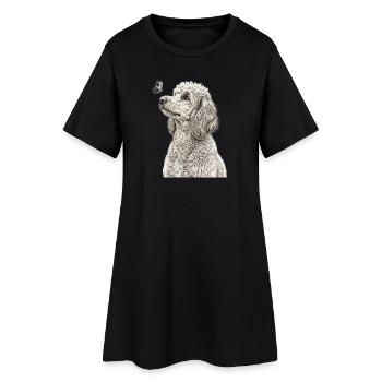 Banksy Style Pudel Hunde Schmetterling Vintage - Frauen T-Shirt-Kleid - Schwarz - Vorne