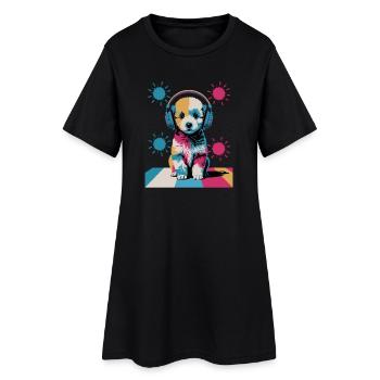 Chiot caniche avec un casque - Robe T-shirt Femme - noir - Devant