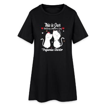 T-shirts de pyjama du couple de chats de la Saint-Valentin - Robe T-shirt Femme - noir - Devant