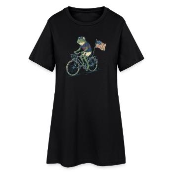 Funny Frog Riding Bicycle with American Flag - Women’s T-Shirt Dress - black - Front