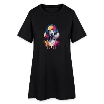 Caniche avec un casque - Robe T-shirt Femme - noir - Devant