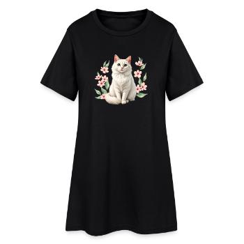 Élégant chat persan aux cerisiers en fleurs - Robe T-shirt Femme - noir - Devant