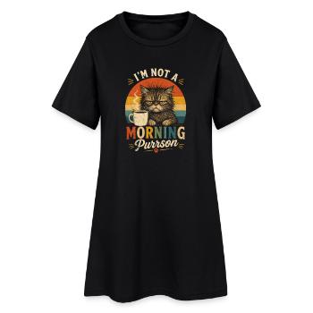 Morning grouch cat with coffee - Women’s T-Shirt Dress - black - Front