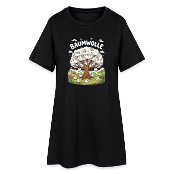 Lustige Cartoon Schafe mit Baumwolle Wortwitz - Frauen T-Shirt-Kleid - Schwarz - Vorne