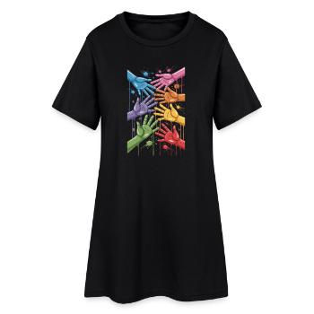 Des mains colorées peignent des éclaboussures - Robe T-shirt Femme - noir - Devant