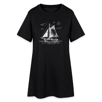 Voilier dessiné à la main - Robe T-shirt Femme - noir - Devant