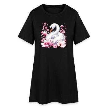Cygne blanc avec des cerisiers en fleurs - Robe T-shirt Femme - noir - Devant