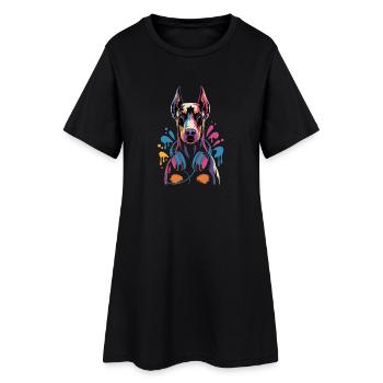 Doberman avec casque - Robe T-shirt Femme - noir - Devant