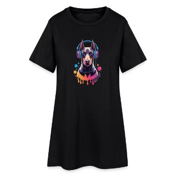 Doberman avec casque - Robe T-shirt Femme - noir - Devant