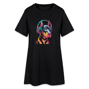 Doberman avec casque - Robe T-shirt Femme - noir - Devant