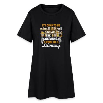 Eifersüchtig? Ich arbeite in einer Bibliothek - Frauen T-Shirt-Kleid - Schwarz - Vorne
