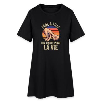 Père et Fille Équipe Pour La Vie Rétro - Robe T-shirt Femme - noir - Devant