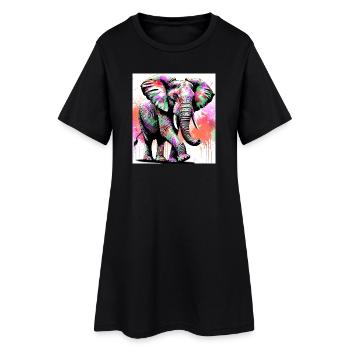 Elefant - Frauen T-Shirt-Kleid - Schwarz - Vorne