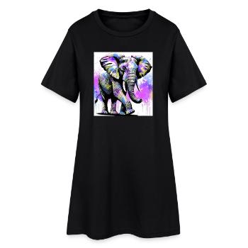 Elefant - Frauen T-Shirt-Kleid - Schwarz - Vorne