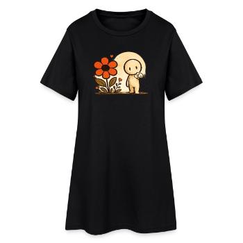 Der kleine Gedanke | Blume - Frauen T-Shirt-Kleid - Schwarz - Vorne