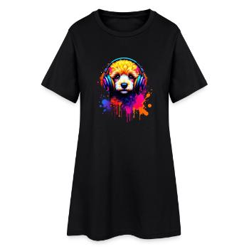 Chiot caniche avec un casque - Robe T-shirt Femme - noir - Devant