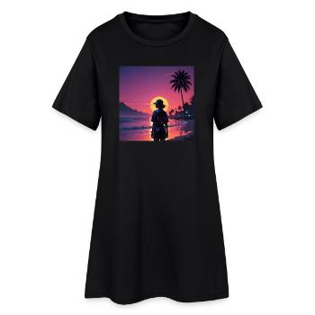 Sonnenuntergang am Strand - Frauen T-Shirt-Kleid - Schwarz - Vorne