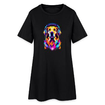 Golden Retriever avec des écouteurs - Robe T-shirt Femme - noir - Devant