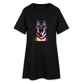 Berger allemand avec casque - Robe T-shirt Femme - noir - Devant