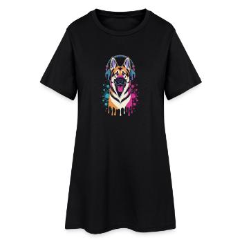 Berger allemand avec casque - Robe T-shirt Femme - noir - Devant