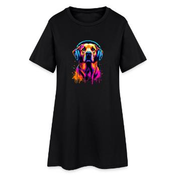 Golden Retriever avec des écouteurs - Robe T-shirt Femme - noir - Devant