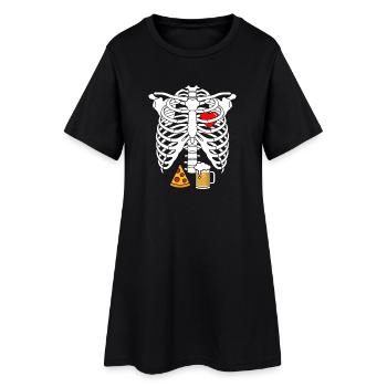 Squelette de Papa Bière Pizza Drôle de Grossesse - Robe T-shirt Femme - noir - Devant
