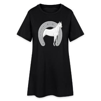 Un cheval Abbayan dans un fer à cheval retourné - Robe T-shirt Femme - noir - Devant