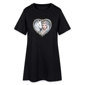Florale Wolfsfrau im Herzen - Frauen T-Shirt-Kleid - Schwarz - Vorne