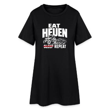 Traktor im Feld – Essen Schlafen Heuen Wiederholen - Frauen T-Shirt-Kleid - Schwarz - Vorne