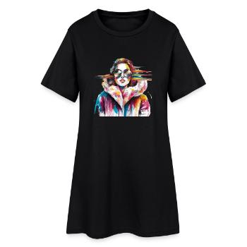  Bunte Frau Mit Sonnenbrille In Kunstvoller - Frauen T-Shirt-Kleid - Schwarz - Vorne