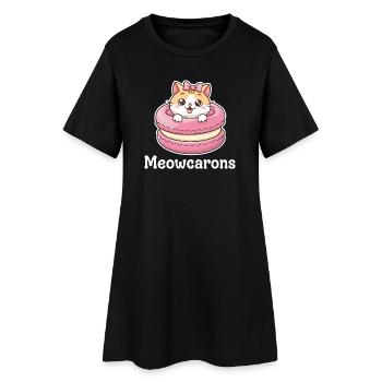 Cute Meowcarons motif with cat and macaron - Women’s T-Shirt Dress - black - Front