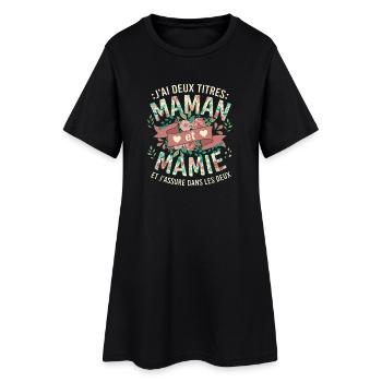 Deux Titres Maman et Mamie Fleurs - Robe T-shirt Femme - noir - Devant