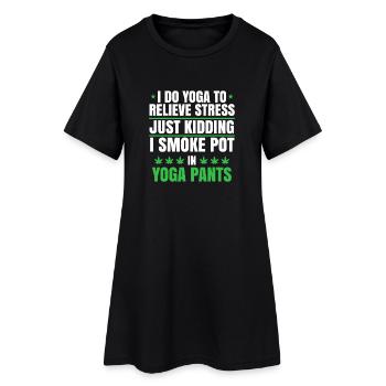Yoga-Hosen-Pot-Witz-T-Shirt - Frauen T-Shirt-Kleid - Schwarz - Vorne