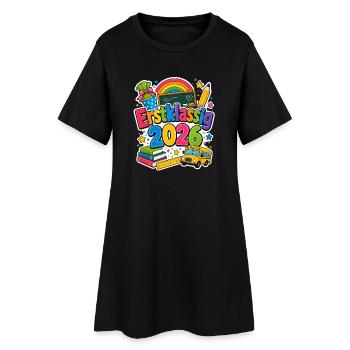 Schulkind 2026 Einschulung 2026 Schulanfang - Frauen T-Shirt-Kleid - Schwarz - Vorne