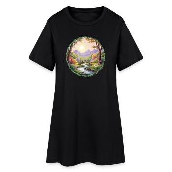 Pont paysager aux couleurs printanières - Robe T-shirt Femme - noir - Devant