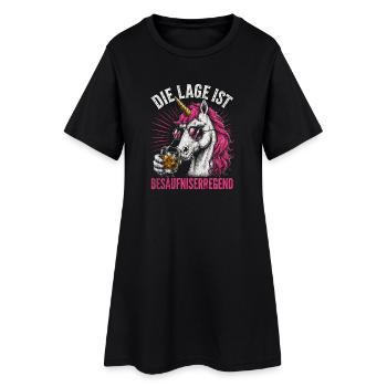 Pinkes Einhorn mit Drink - Frauen T-Shirt-Kleid - Schwarz - Vorne