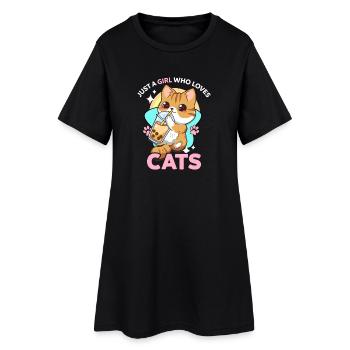 Kawaii-Katze trinkt Milchshake - Frauen T-Shirt-Kleid - Schwarz - Vorne