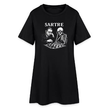 Sartre spielt Schach mit Skelett - Frauen T-Shirt-Kleid - Schwarz - Vorne
