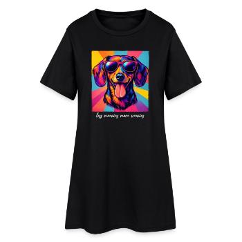 Pop art drôle teckel moins méchants Plus de verres - Robe T-shirt Femme - noir - Devant
