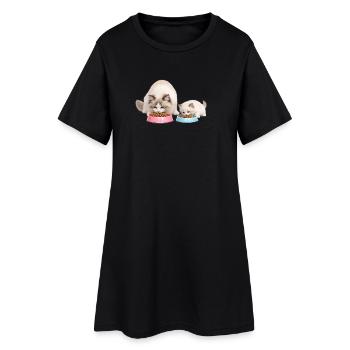 Maman chatte poupée de chiffon mange avec son chaton - Robe T-shirt Femme - noir - Devant