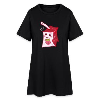 Erdbeermilchbox  - Frauen T-Shirt-Kleid - Schwarz - Vorne