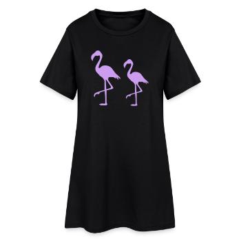 Zwei Flamingos Silhouetten Lila - Frauen T-Shirt-Kleid - Schwarz - Vorne