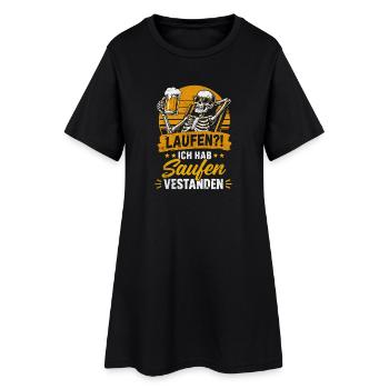 Skelett mit Bier Spruch Shirt - Frauen T-Shirt-Kleid - Schwarz - Vorne