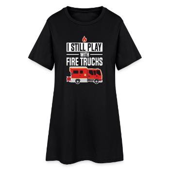 Ich spiel noch mit Feuerwehrautos - Frauen T-Shirt-Kleid - Schwarz - Vorne
