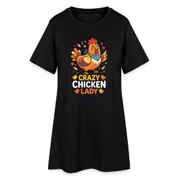 Crazy Chicken Lady - Frauen T-Shirt-Kleid - Schwarz - Vorne