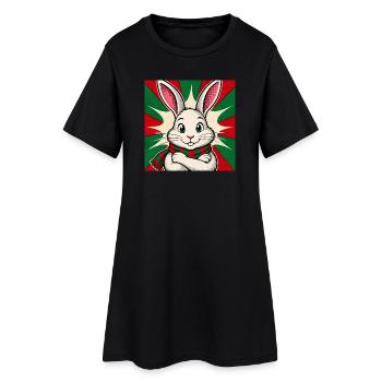 Bunny with a desire for Christmas . AI generated - Women’s T-Shirt Dress - black - Front