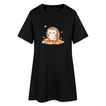 Herbstlicher Igel auf Blätterhügel - Frauen T-Shirt-Kleid - Schwarz - Vorne