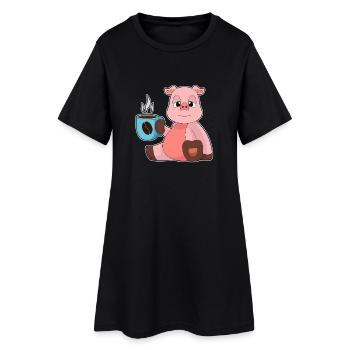 Tasse de Café Cochon - Robe T-shirt Femme - noir - Devant