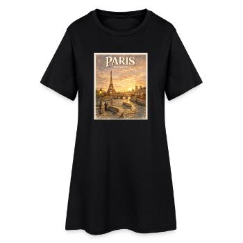 Pariser Seine Vintage-Reiseplakat - Frauen T-Shirt-Kleid - Schwarz - Vorne